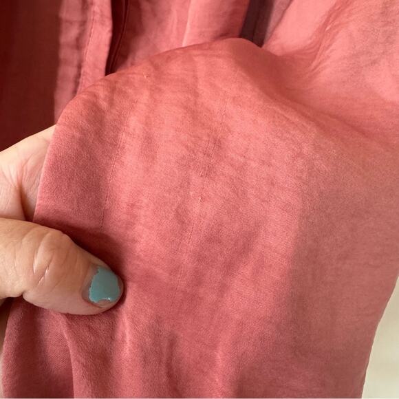 abercrombie & fitch Salmon Pink Silky Collarless Tie Sleeve Oversized Shirt M - Picture 6 of 8